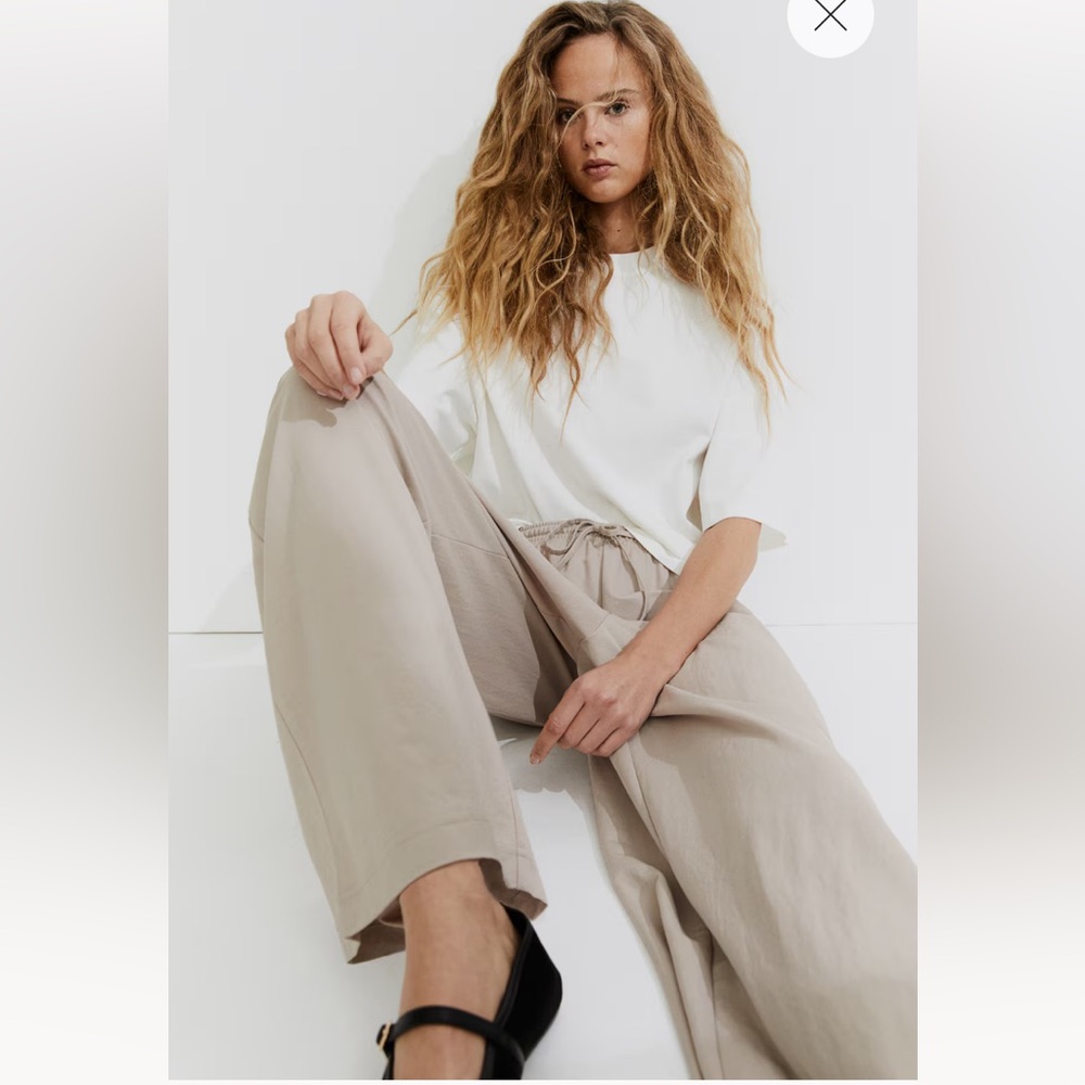 NWT H&M khaki linen blend wide leg linen pants